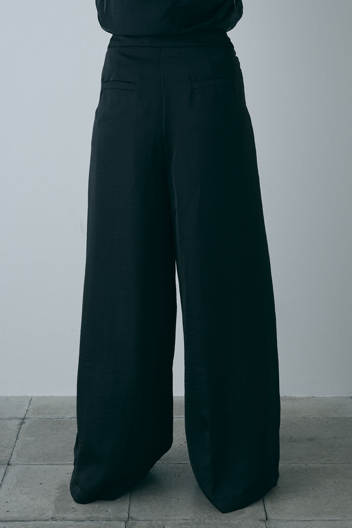 [予約]ウエストラップサテンワイドパンツ