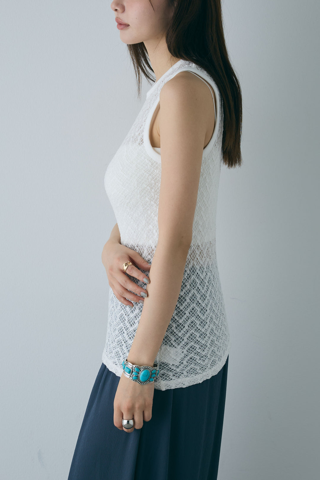 [予約/SET]ドレープサテンキャミソール×ロングスカートセットアップ+ストレッチレースタンク(2set)