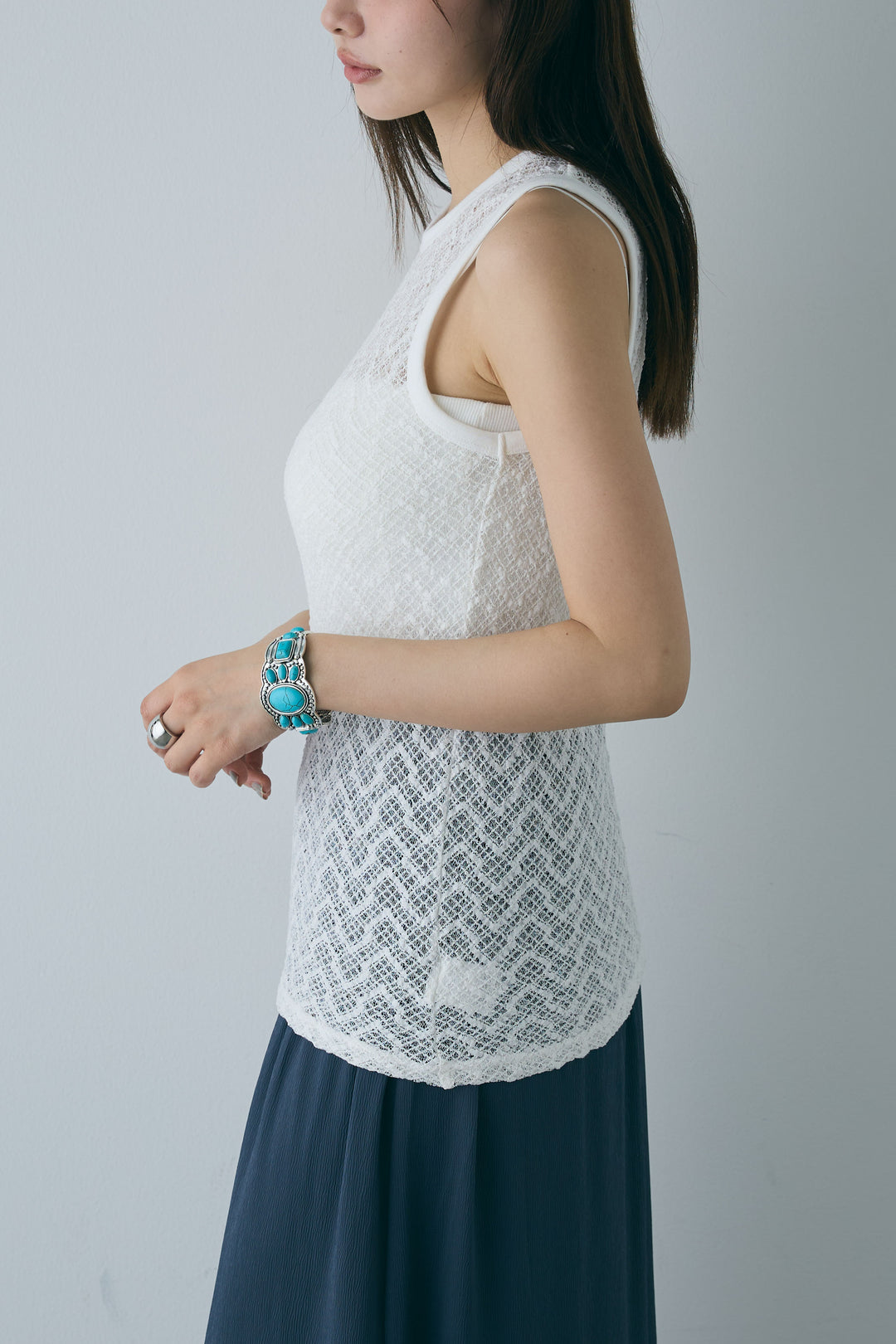 [予約/SET]リネンベスト+ストレッチレースタンク+裾ボタン絞りパンツ(3set)