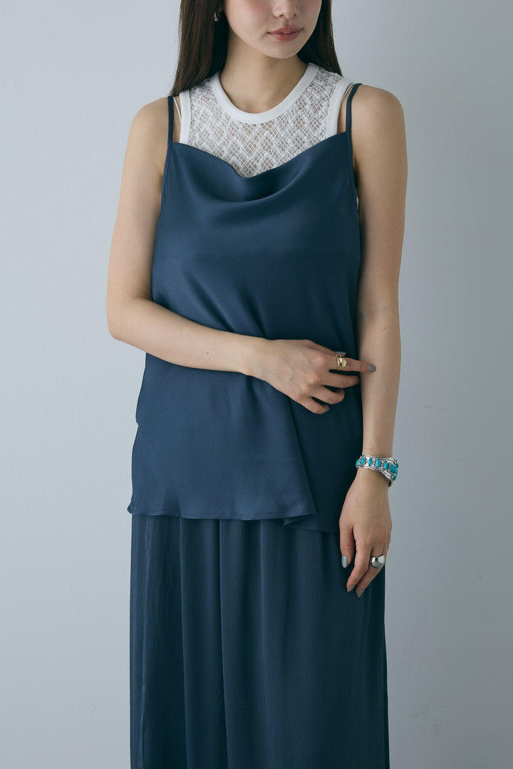 [予約/SET]ドレープサテンキャミソール×ロングスカートセットアップ+ストレッチレースタンク(2set)