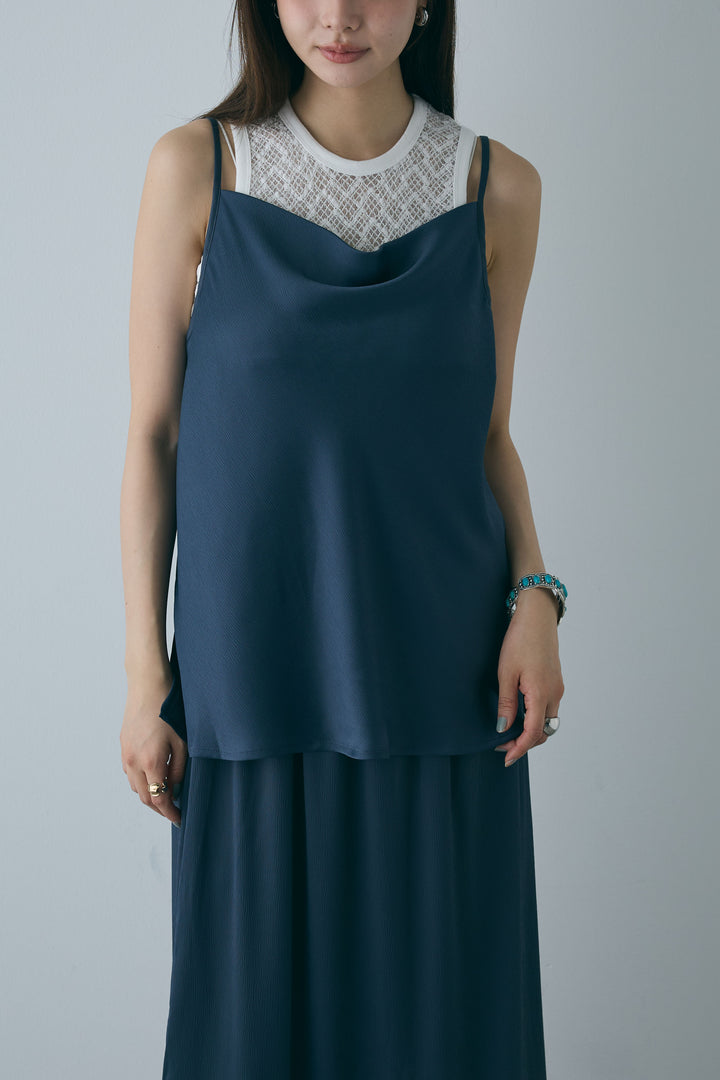 [予約/SET]ドレープサテンキャミソール×ロングスカートセットアップ+ストレッチレースタンク(2set)