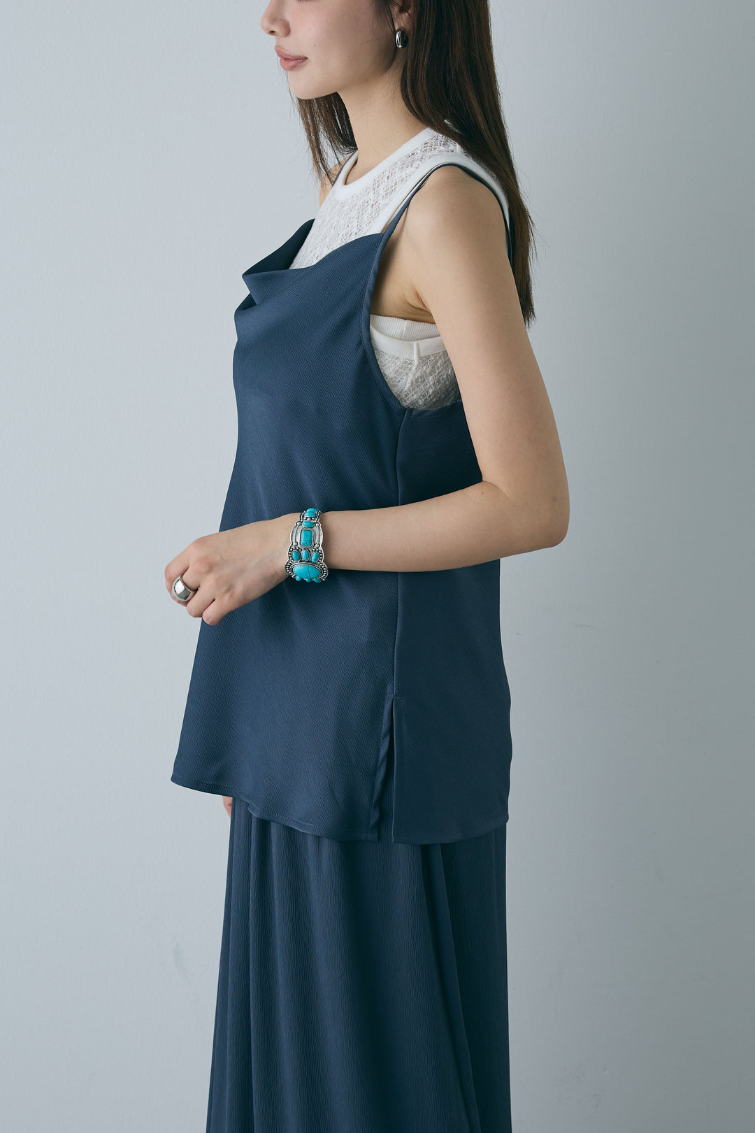 [予約/SET]ドレープサテンキャミソール×ロングスカートセットアップ+ストレッチレースタンク(2set)