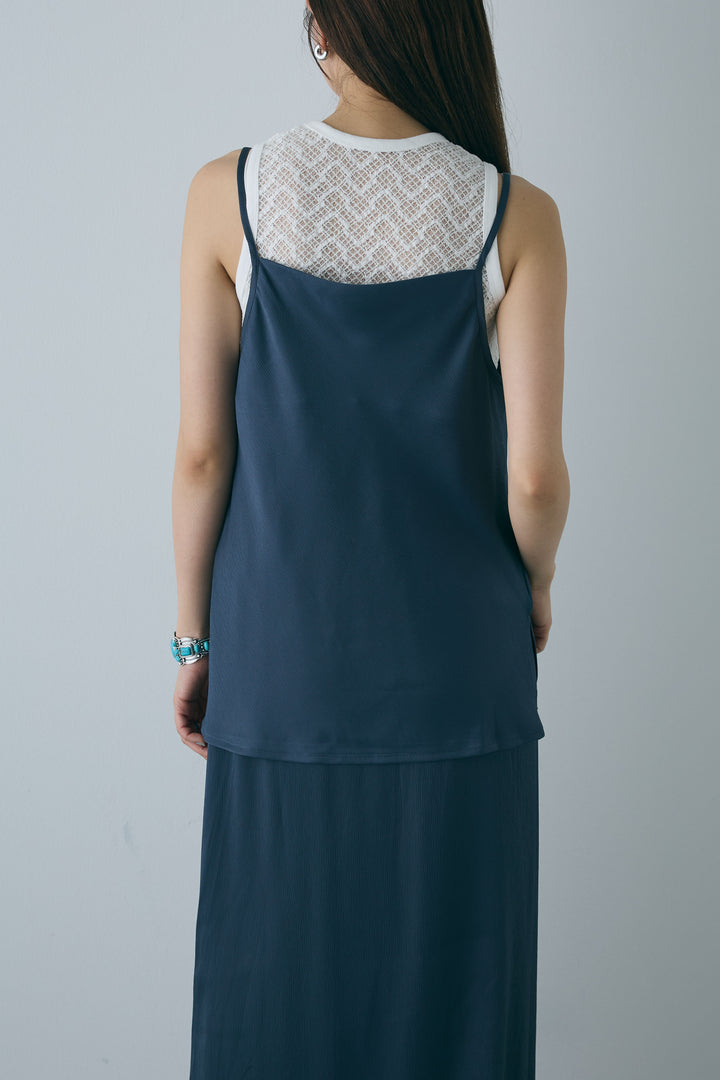 [予約/SET]ドレープサテンキャミソール×ロングスカートセットアップ+ストレッチレースタンク(2set)