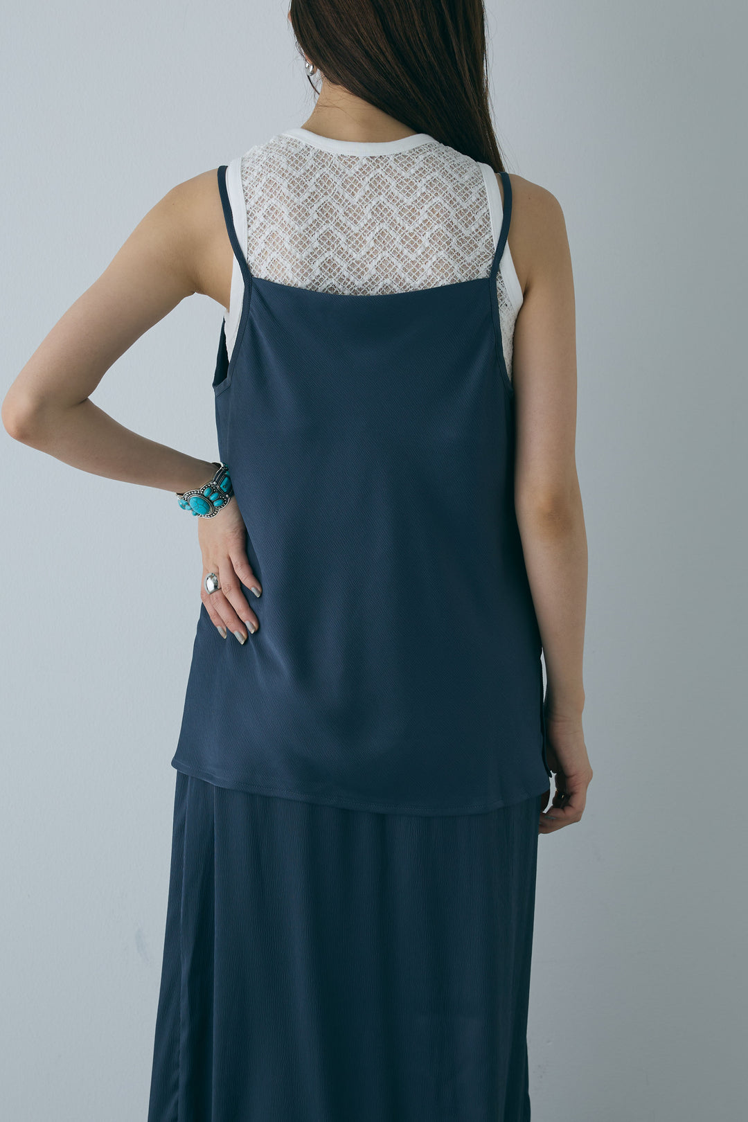 [予約/SET]ドレープサテンキャミソール×ロングスカートセットアップ+ストレッチレースタンク(2set)