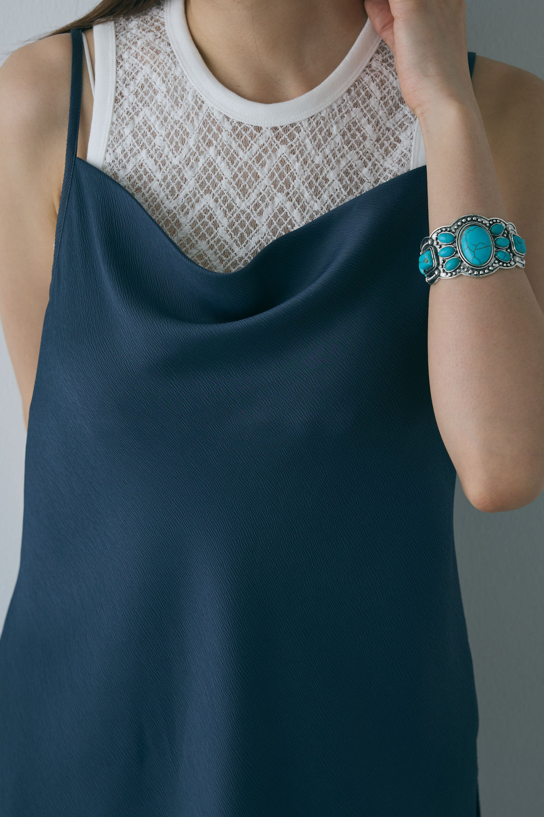 [予約/SET]ドレープサテンキャミソール×ロングスカートセットアップ+ストレッチレースタンク(2set)