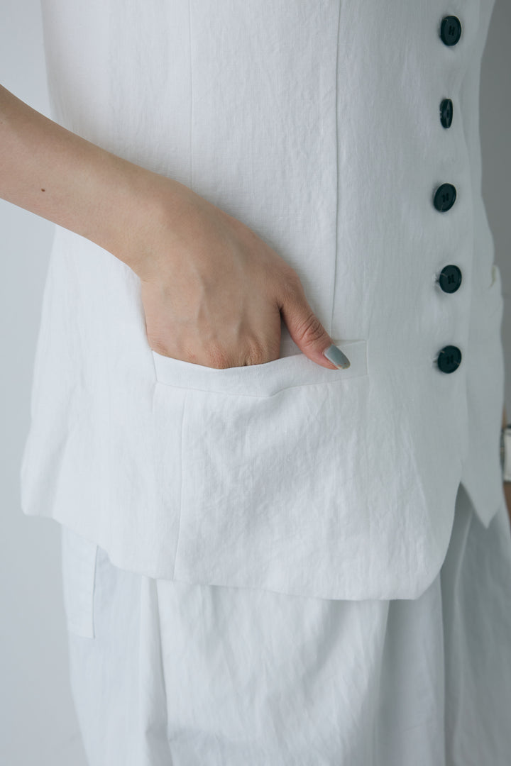 [予約/SET]リネンベスト+ストレッチレースタンク+裾ボタン絞りパンツ(3set)