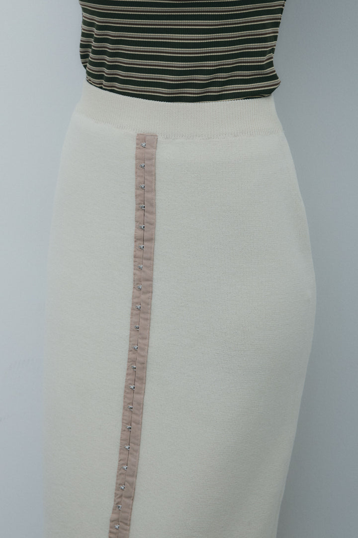 [予約/SET]ロゴプリントシアーニット+リネンタッチ配色ホックスカート(2set)