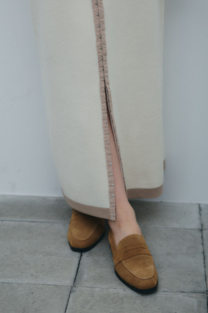 [予約/SET]ロゴプリントシアーニット+リネンタッチ配色ホックスカート(2set)