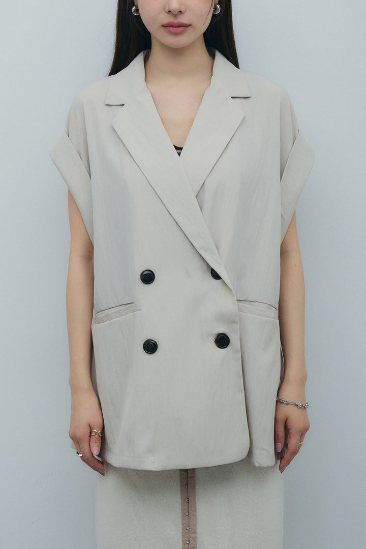 [予約/SET]リネンライクダブルジレ+ボーダーリブカップ付きキャミソール+リネンタッチ配色ホックスカート(3set)