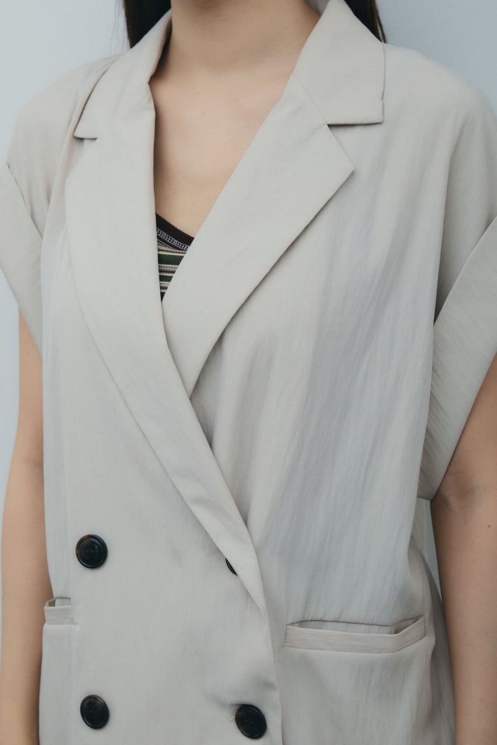 [予約/SET]リネンライクダブルジレ+ボーダーリブカップ付きキャミソール+リネンタッチ配色ホックスカート(3set)