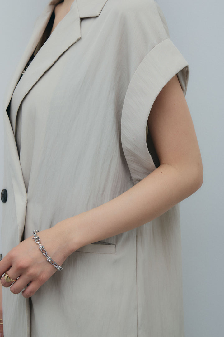 [予約/SET]リネンライクダブルジレ+ボーダーリブカップ付きキャミソール+リネンタッチ配色ホックスカート(3set)