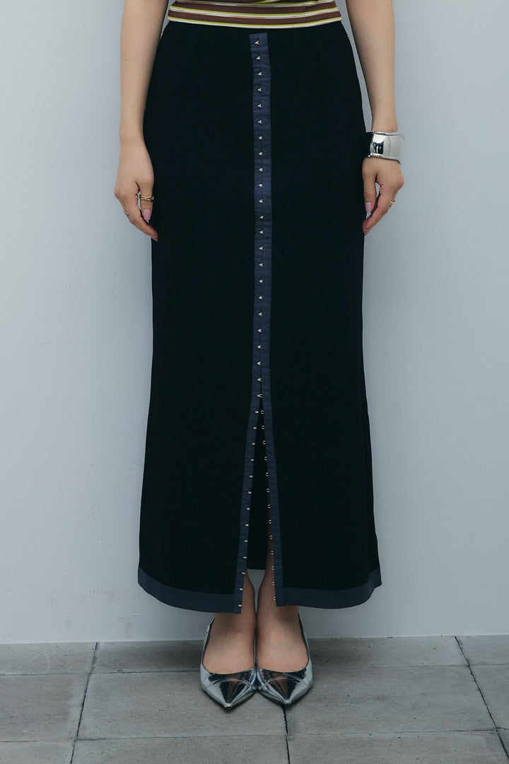 [予約]リネンタッチ配色ホックスカート