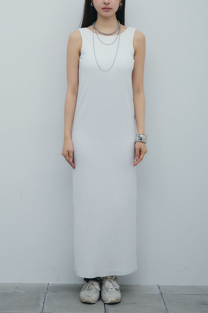 [予約/SET]カップ付きバックオープンリブカットワンピース+透かし編みニットプルオーバー(2set)