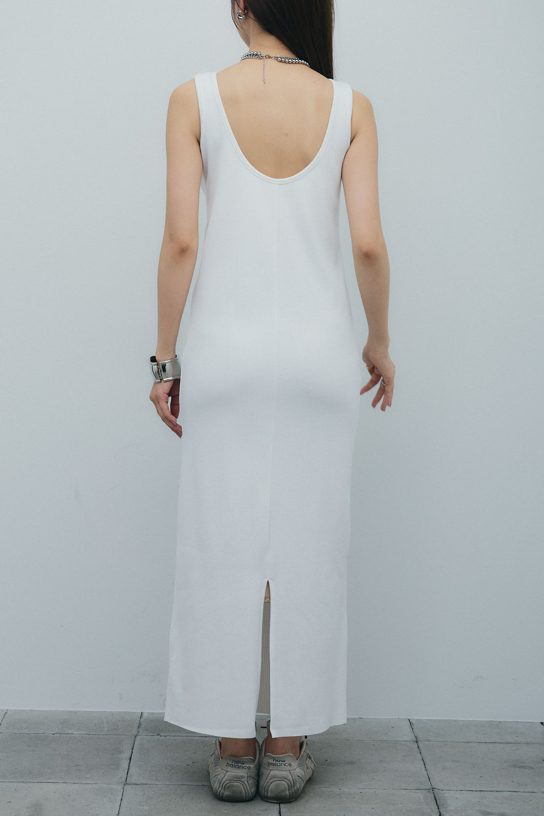 [予約/SET]カップ付きバックオープンリブカットワンピース+透かし編みニットプルオーバー(2set)