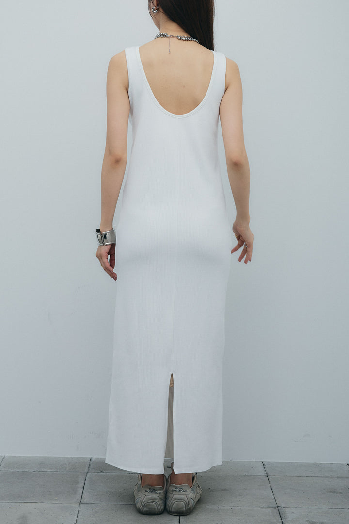 [予約/SET]カップ付きバックオープンリブカットワンピース+透かし編みニットプルオーバー(2set)