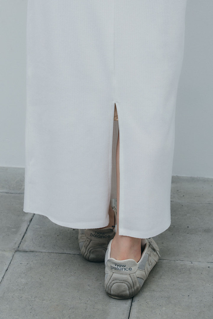 [予約/SET]カップ付きバックオープンリブカットワンピース+透かし編みニットプルオーバー(2set)