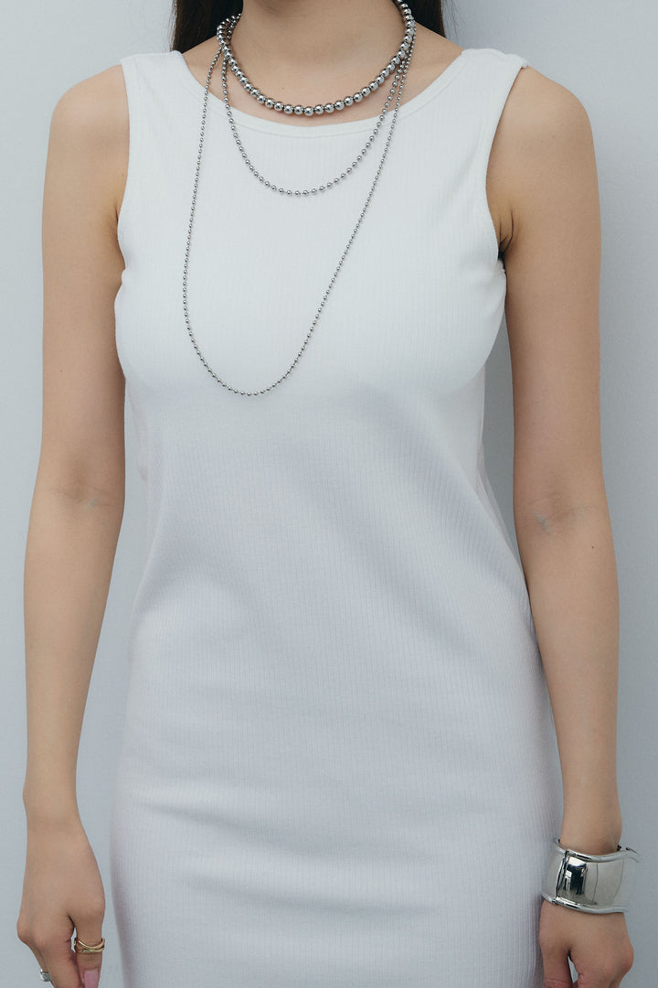 [予約/SET]カップ付きバックオープンリブカットワンピース+透かし編みニットプルオーバー(2set)