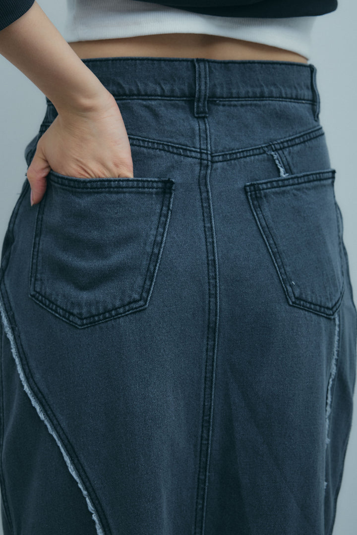 [予約/SET]マルチネックスウェット+フリンジウェーブデニムスカート(2set)