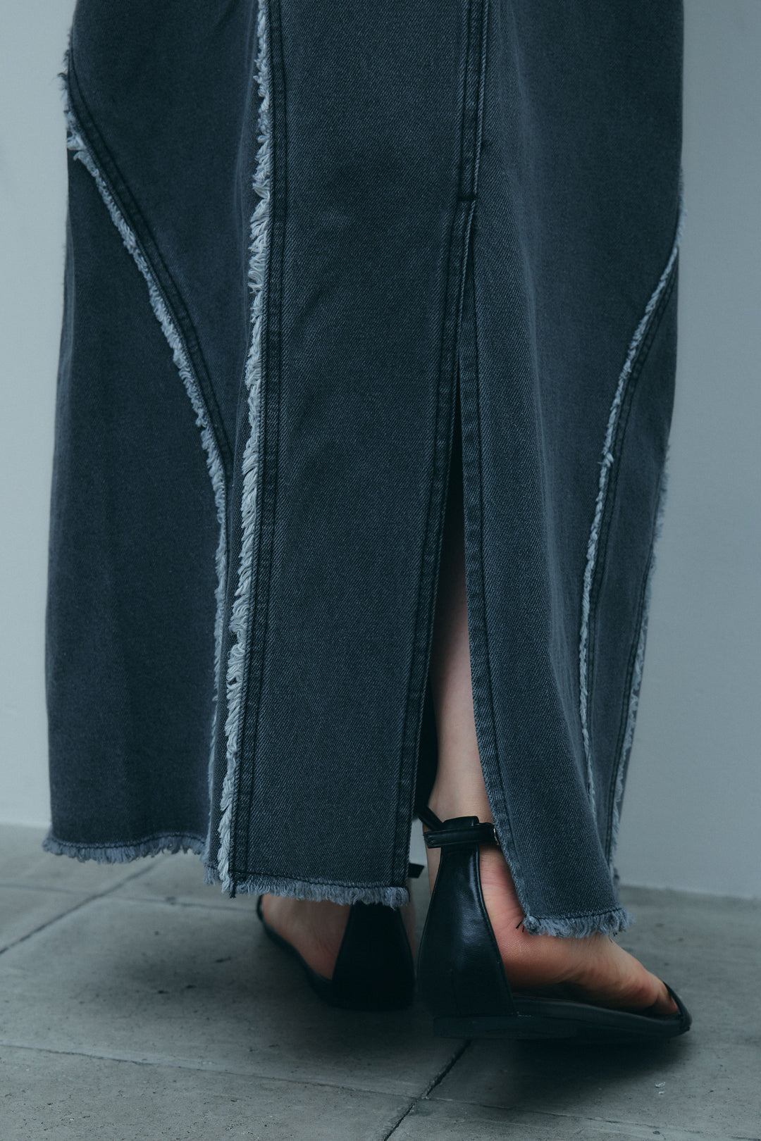 [予約/SET]袖ボリュームシャーリングBL+フリンジウェーブデニムスカート(2set)