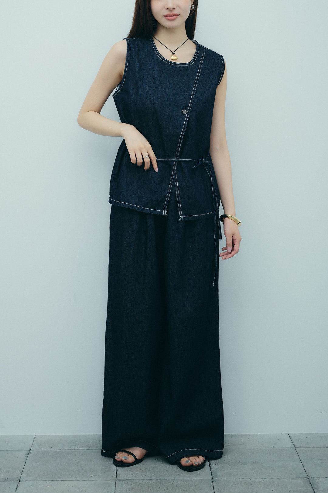 [予約]ベルト付きデニムセットアップ