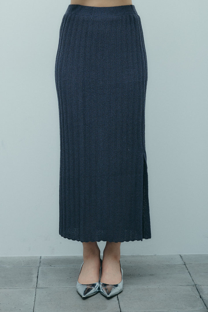 [予約]ストライプ編みニットスカート