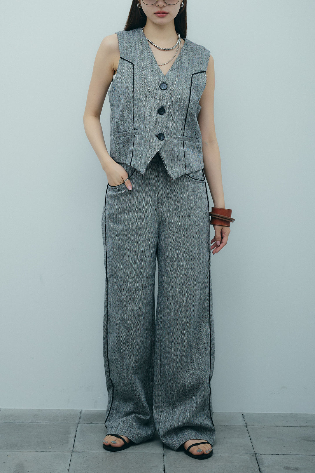 [予約]リネンミックスグレンチェックセットアップ