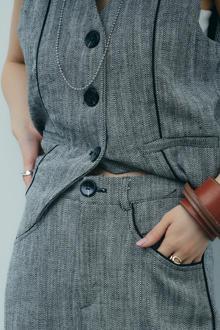 [予約]リネンミックスグレンチェックセットアップ