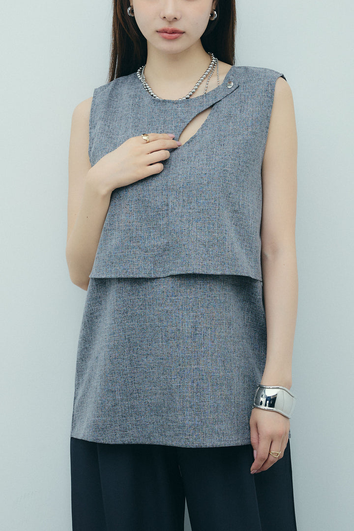 [予約]レイヤード風ノースリーブブラウス