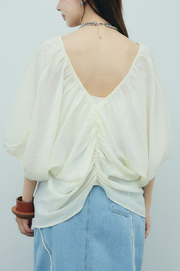 [予約/SET]袖ボリュームシャーリングBL+フリンジウェーブデニムスカート(2set)