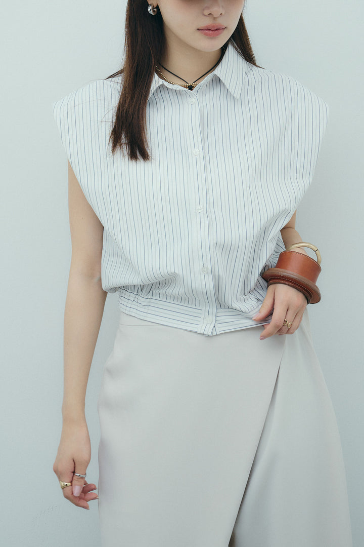[予約]ストライプタックノースリーブシャツ