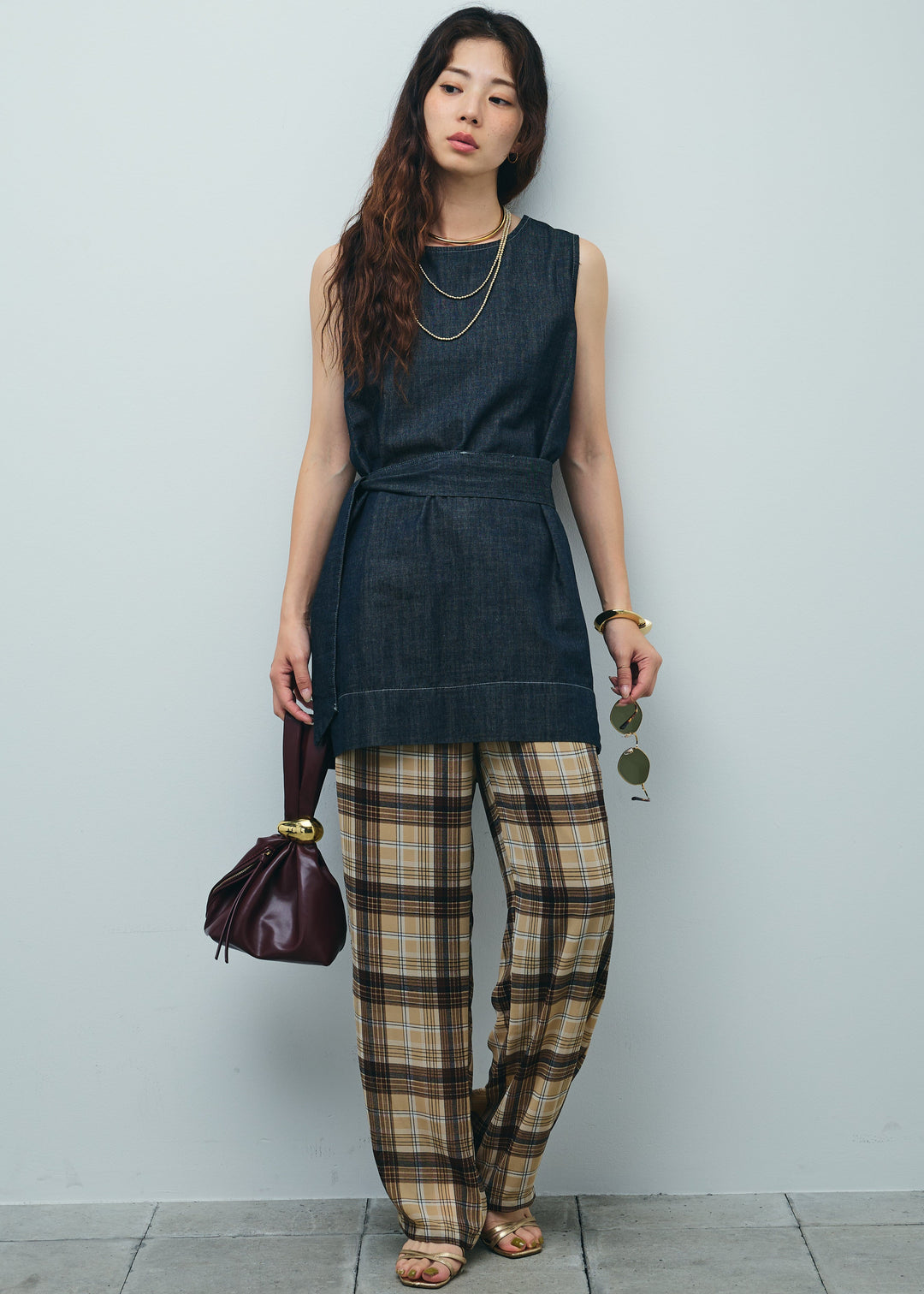 [予約]シアータータンチェックワイドパンツ