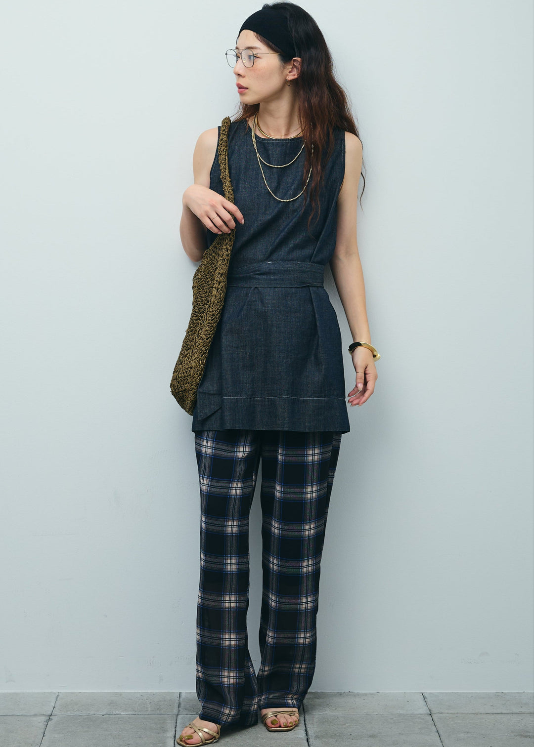 [予約]シアータータンチェックワイドパンツ