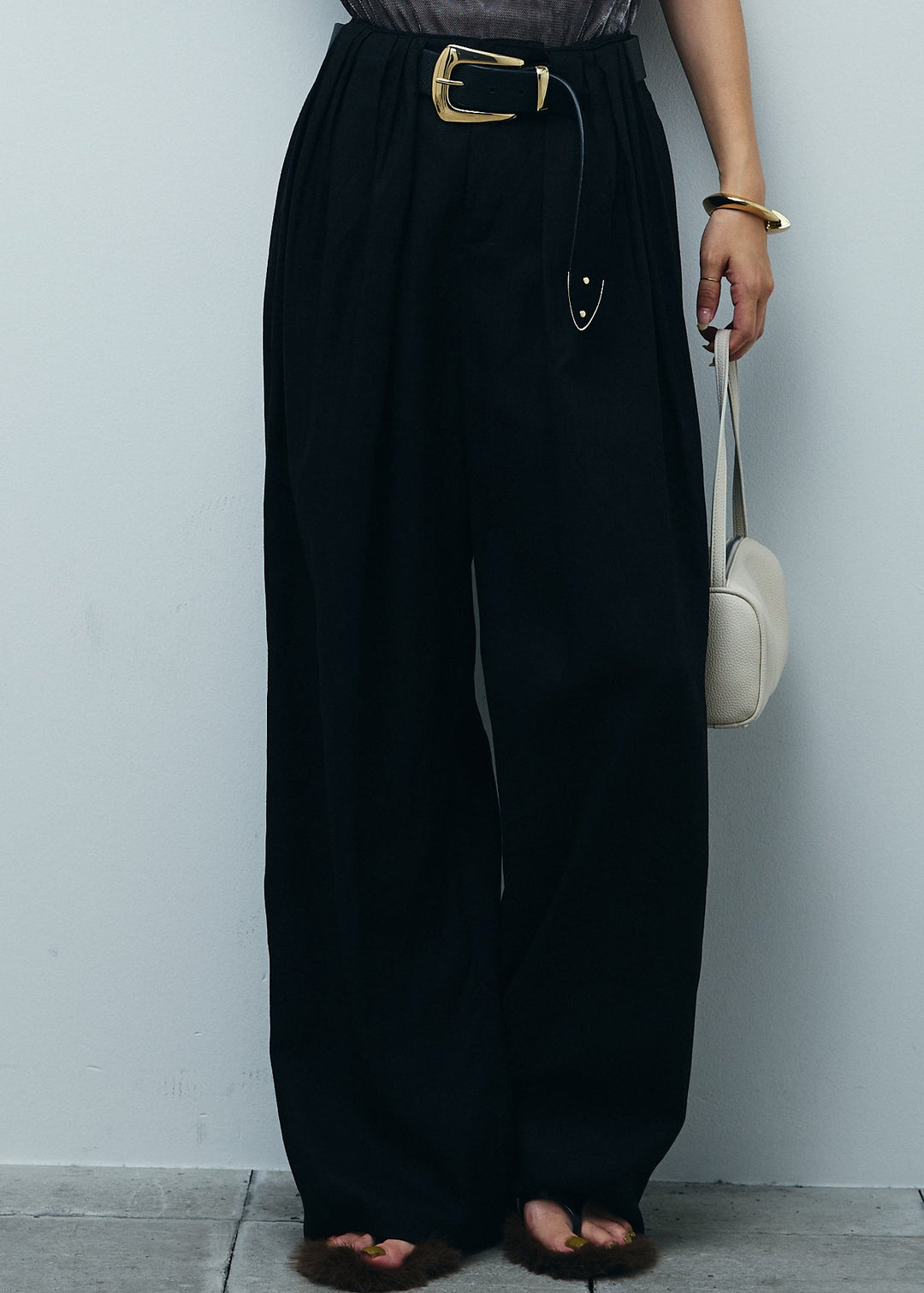 [予約]リネンミックスウエストデザインワイドパンツ