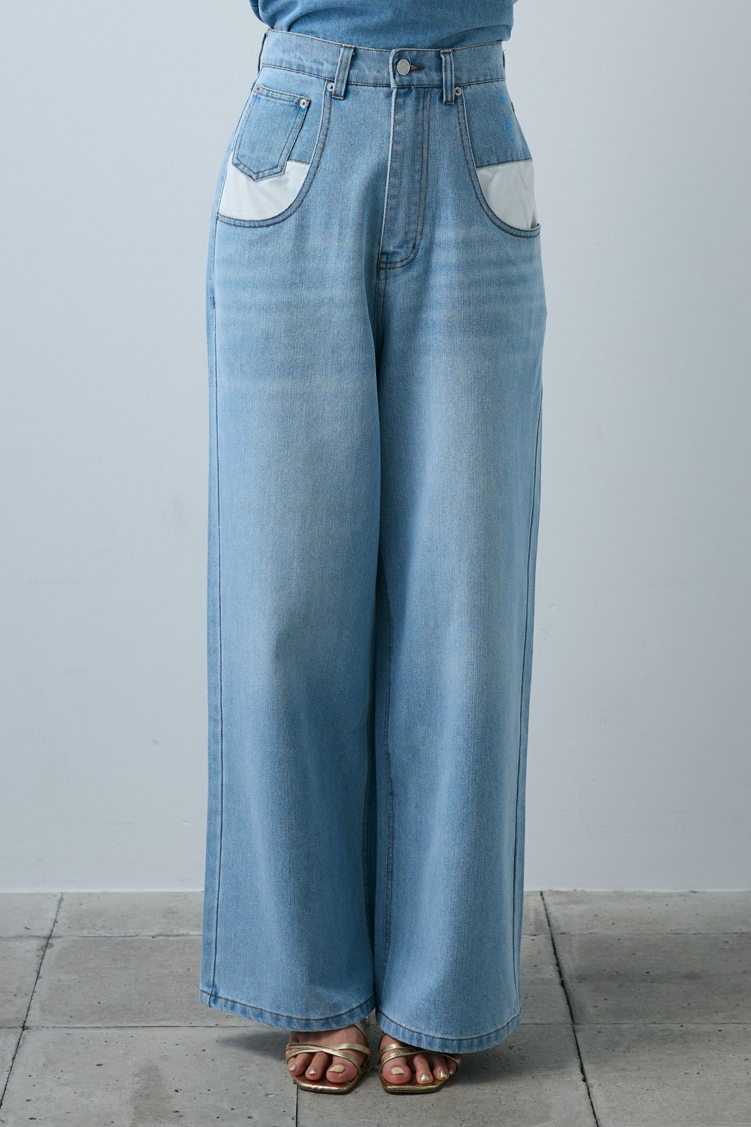 [予約/SET]2wayぺプラムニットトップス+デニムルーズポケットパンツ(2set)