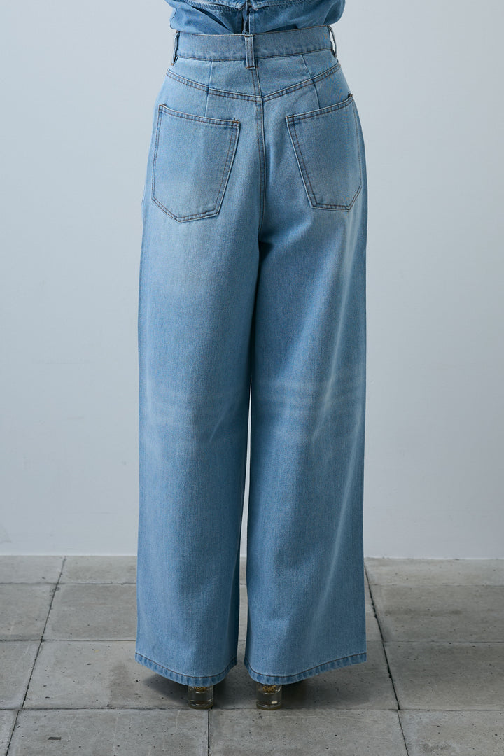 [予約/SET]リネンタッチVネックロングOP+デニムルーズポケットパンツ(2set)