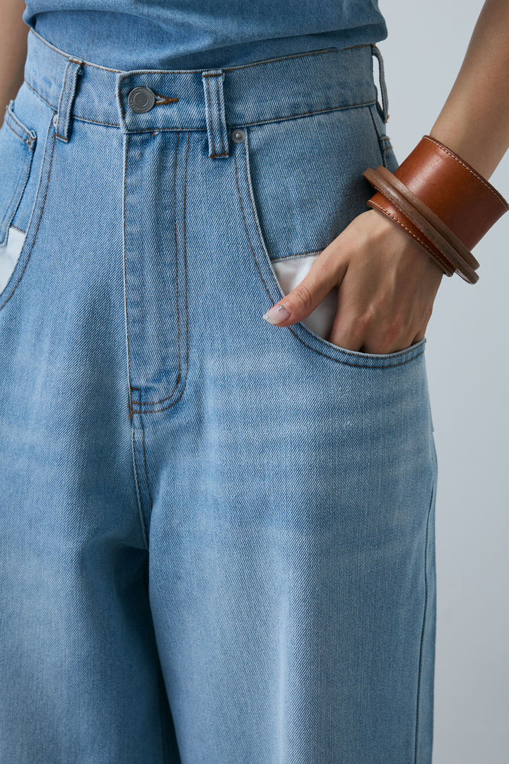 [予約/SET]リネンタッチVネックロングOP+デニムルーズポケットパンツ(2set)