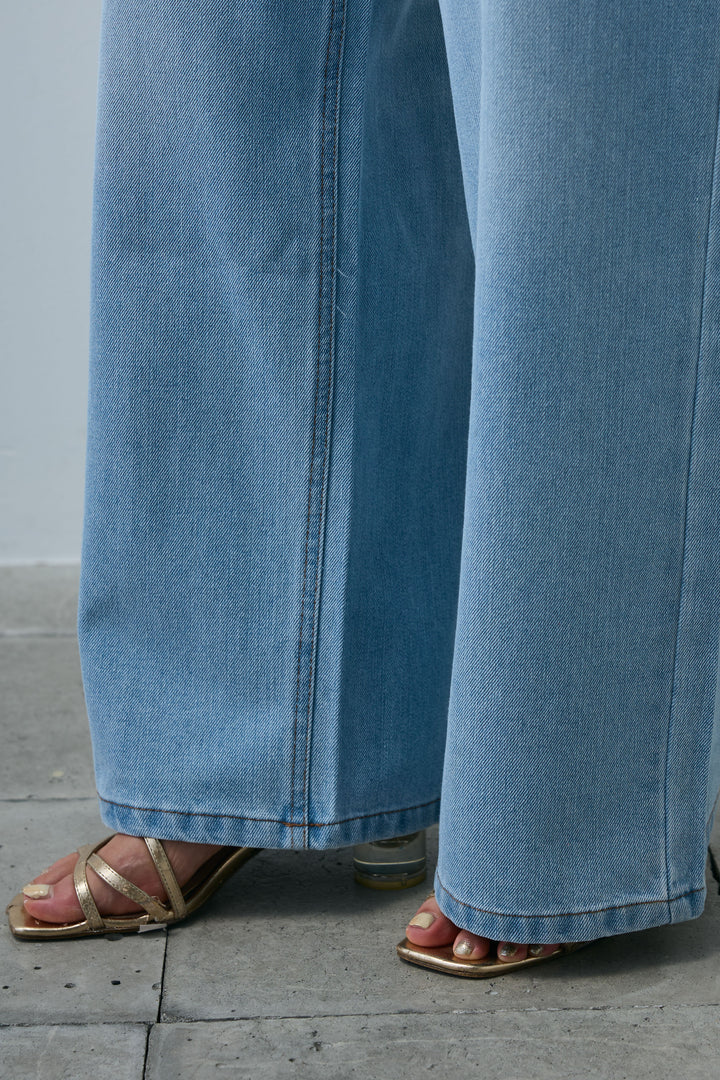 [予約/SET]リネンタッチVネックロングOP+デニムルーズポケットパンツ(2set)