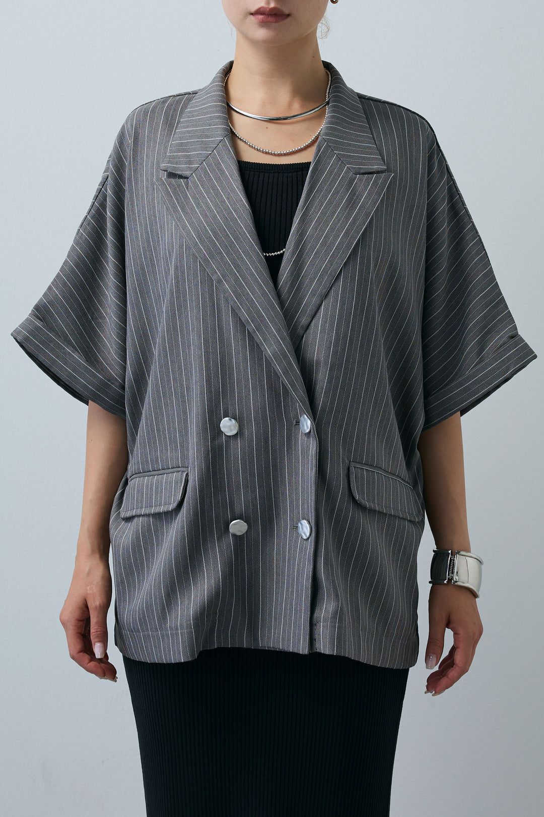 [予約]半袖ダブルボタンピンストライプジャケット