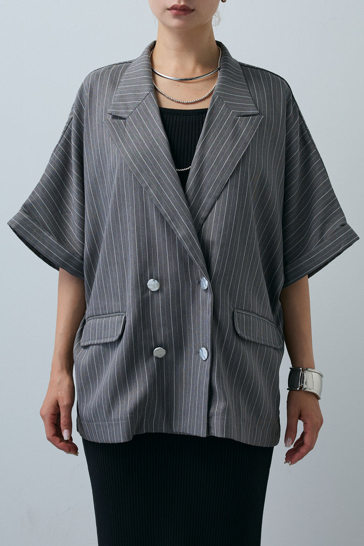 [予約]半袖ダブルボタンピンストライプジャケット