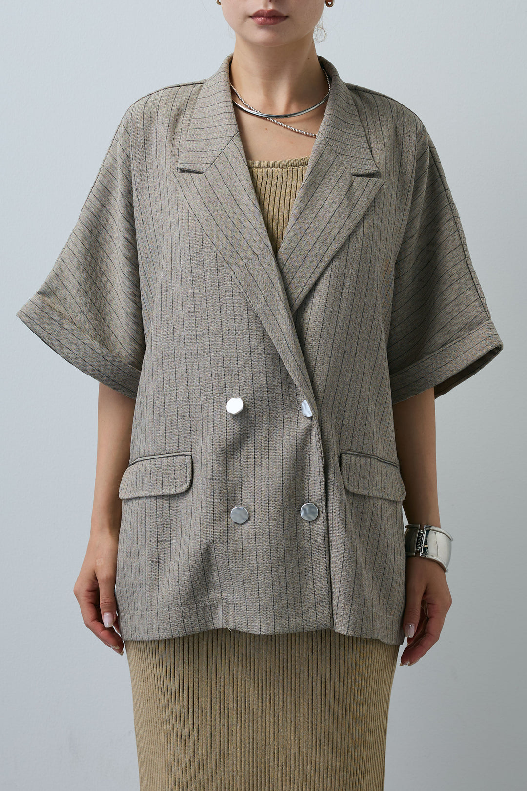 [予約]半袖ダブルボタンピンストライプジャケット