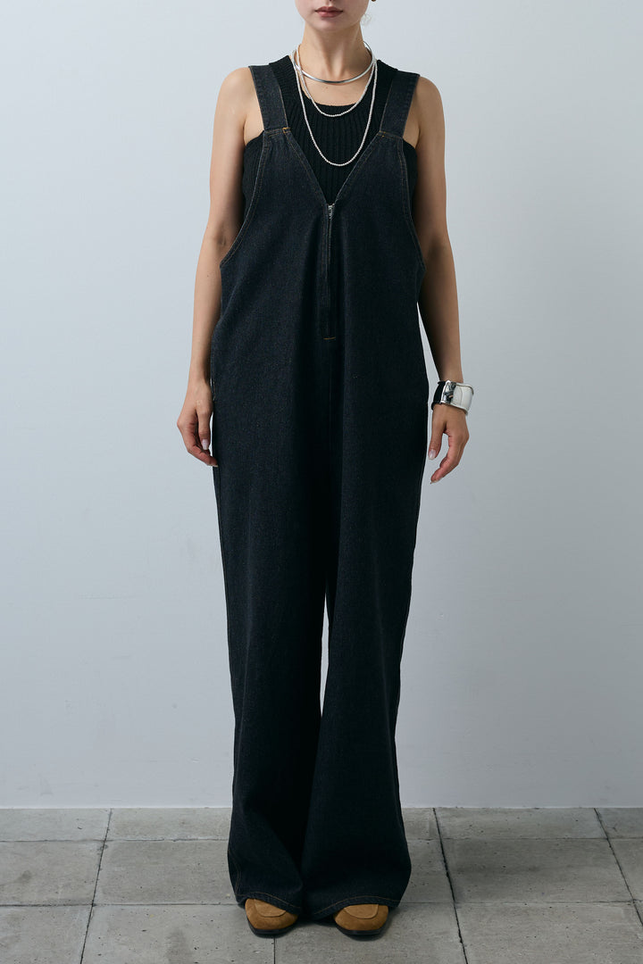 [予約]デニムフロントジップVネックサロペット