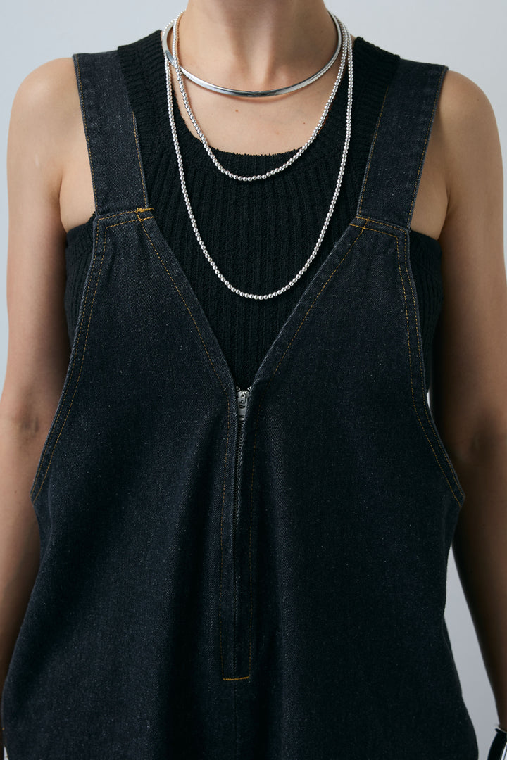 [予約]デニムフロントジップVネックサロペット