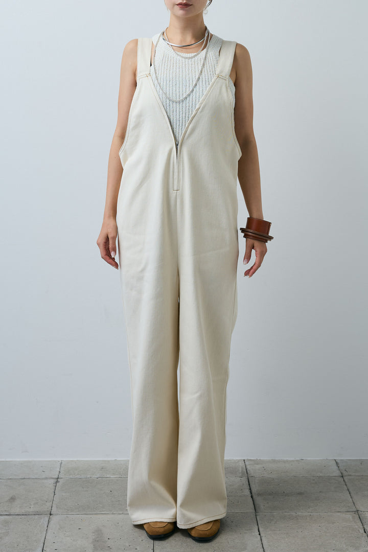 [予約]デニムフロントジップVネックサロペット