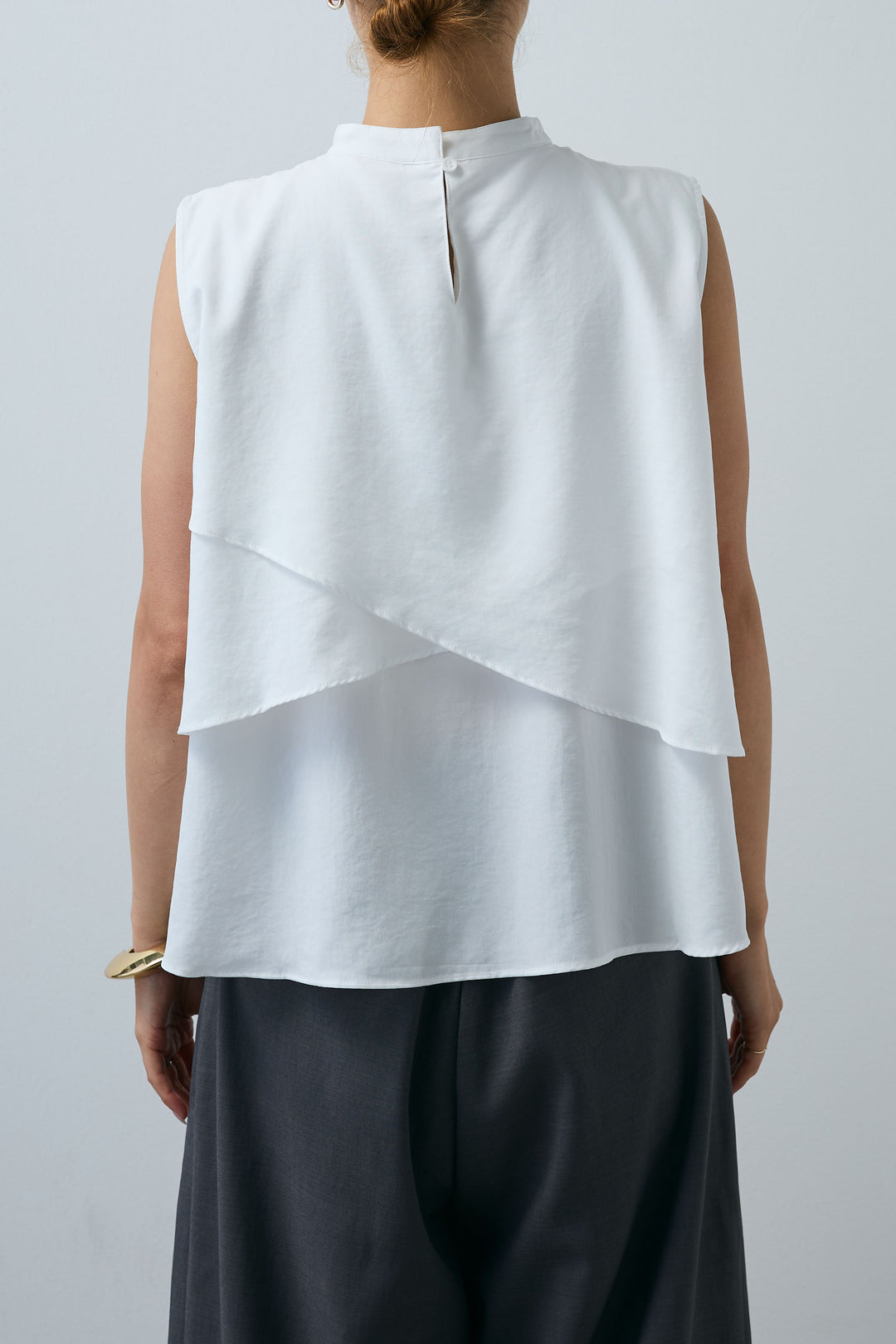 [予約/SET]アシンメトリーフレアーノースリーブブラウス+デザインタックパンツ(2set)