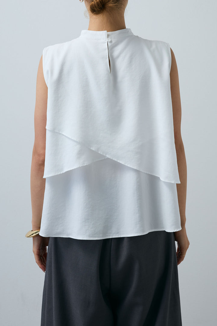 [予約/SET]アシンメトリーフレアーノースリーブブラウス+デザインタックパンツ(2set)