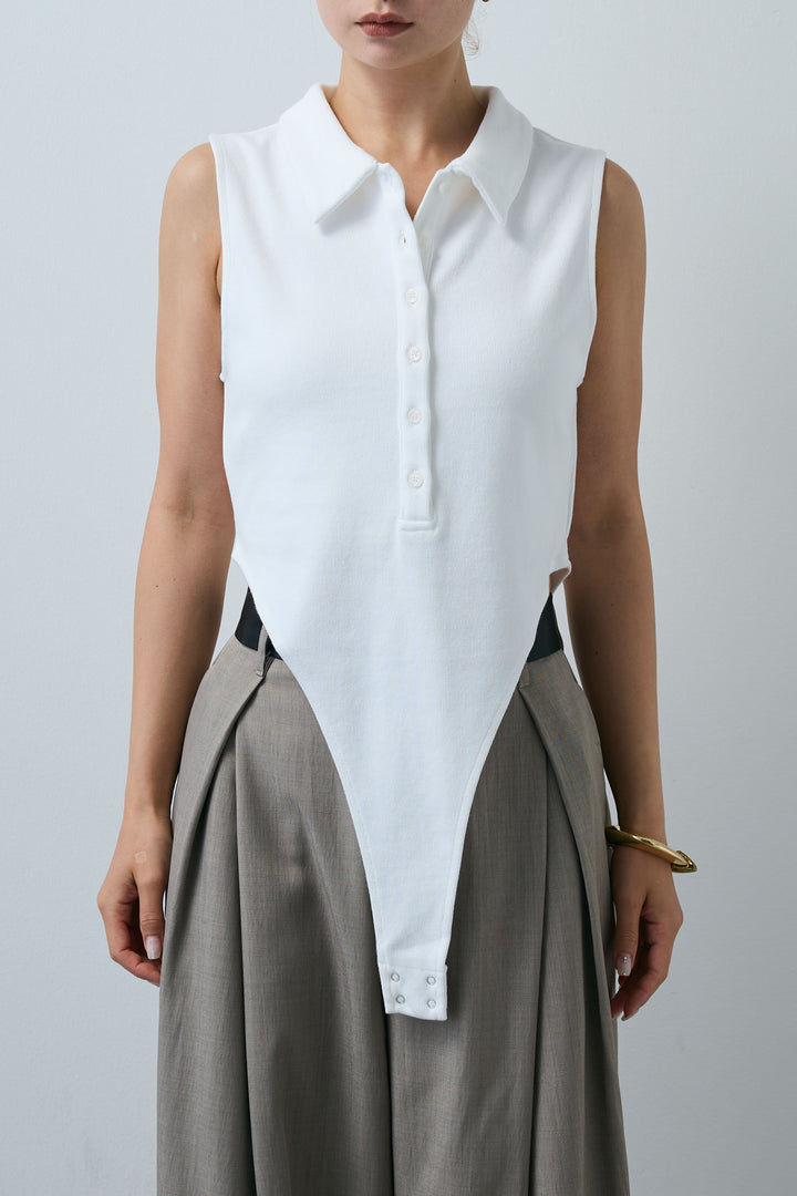 [予約/SET]ポロニットノースリボディースーツ+フェイクレザーベルトセンタータックパンツ(2set)