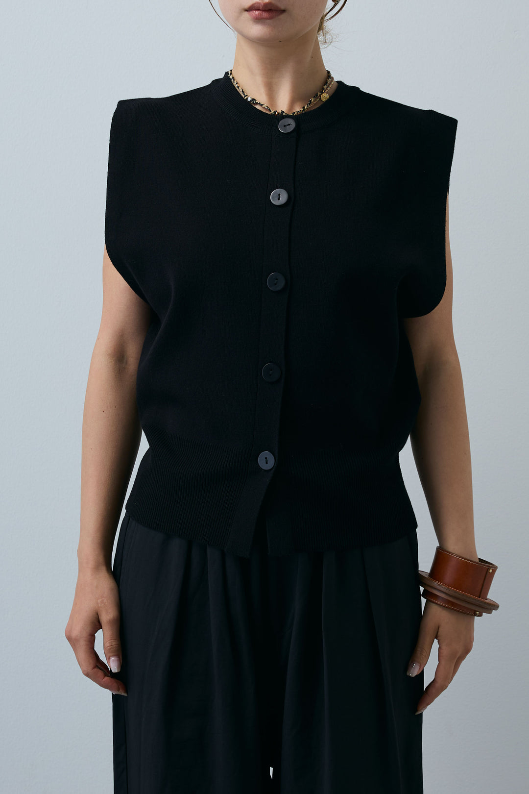 [予約/SET]ボクシーニットベスト+ピンストライプサイドラインワイドパンツ(2set)