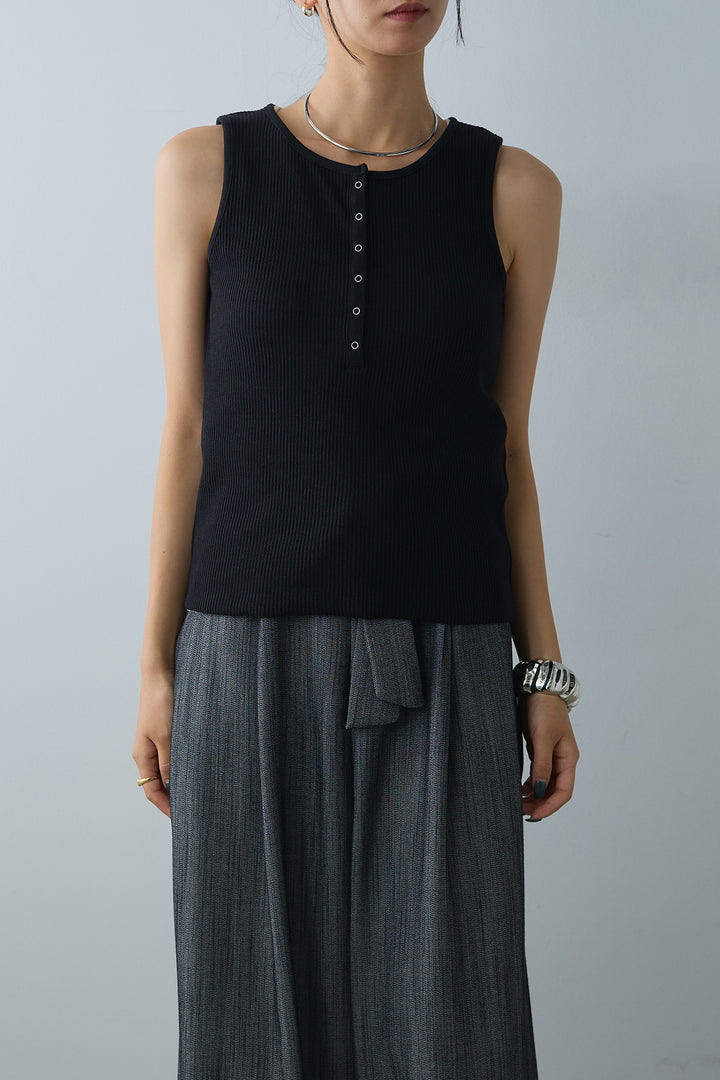 [予約]セルフカットリブヘンリーネックノースリーブトップス