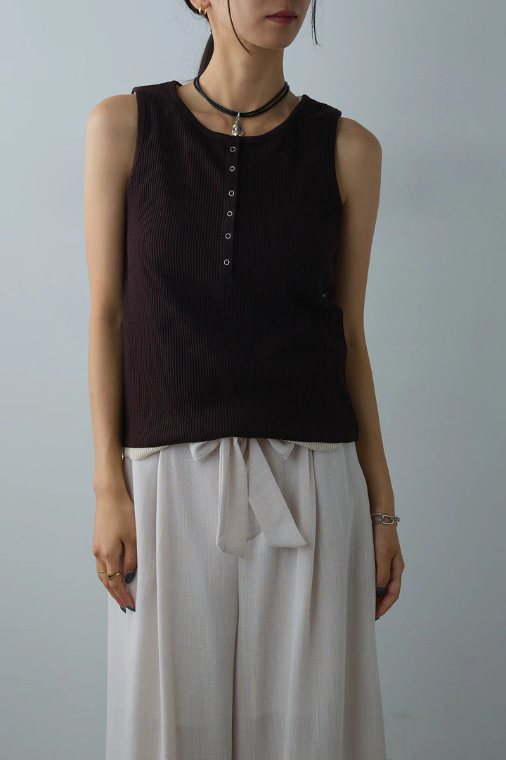 [予約]セルフカットリブヘンリーネックノースリーブトップス