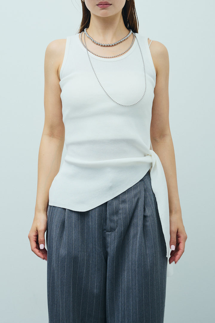 [予約/SET]サイドリボンニットタンク+ピンストライプサイドラインワイドパンツ(2set)